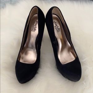 Black suede high heels